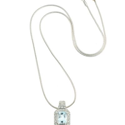 Sale Photo Thumbnail #12: 14K Gold, Aquamarine, and Diamond Halo Pendant Necklace