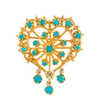 Sale Photo Thumbnail #9: Victorian 14K Gold and Turquoise Heart Brooch
