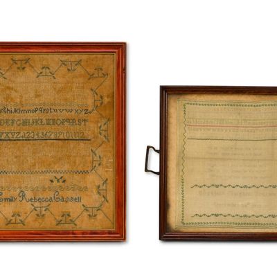Sale Photo Thumbnail #199: 2 19th C Needlepoint Samplers
