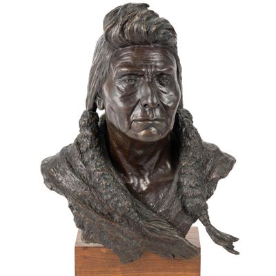 Sale Photo Thumbnail #53: Steven L. Knight Bronze Native American Bust Sculpture