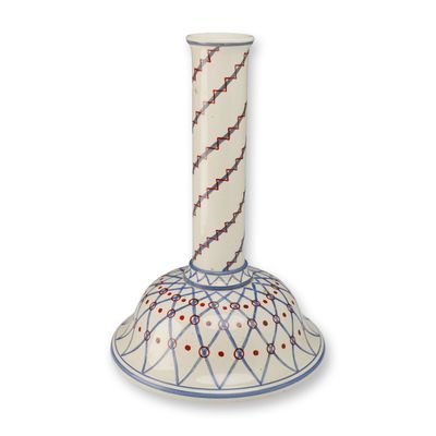 Sale Photo Thumbnail #503: Wedgwood Hand-Painted Creamware Candlestick with Geometric Decoration