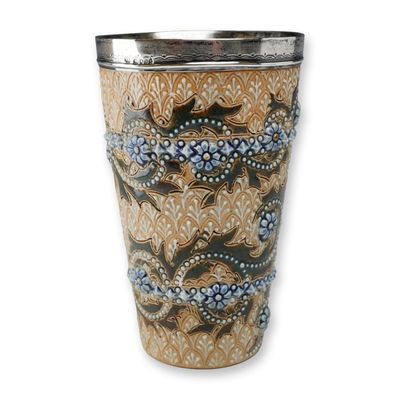 Sale Photo Thumbnail #226: Doulton Lambeth Stoneware and Sterling Silver Art Nouveau Motif Beaker