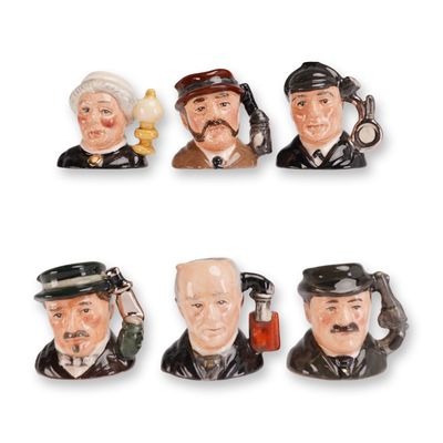 Sale Photo Thumbnail #187: 6pc Royal Doulton Sherlock Holmes Tiny Character Jug Set