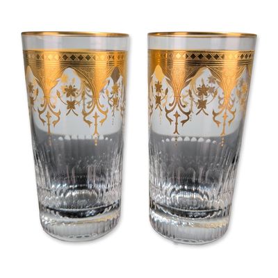 Sale Photo Thumbnail #142: 2pc Baccarat France Prestige Gold Encrusted Highball Glasses
