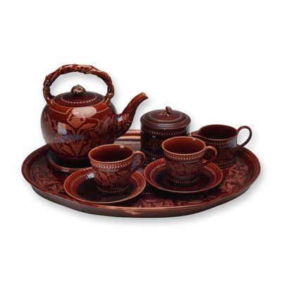 Sale Photo Thumbnail #377: 9pc Wedgwood Per Saxa Per Ignes Iridescent Lusterware Tea Service