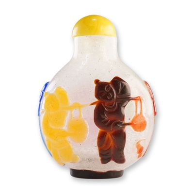 Sale Photo Thumbnail #126: Peking Glass Snuff Bottle, Multi-color Overlay Boys