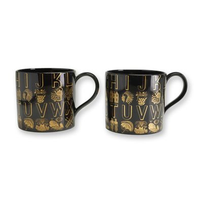 Sale Photo Thumbnail #493: 2pc Wedgwood Eric Ravilious Alphabet Pattern Mugs