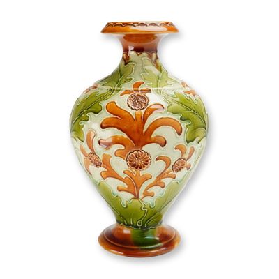 Sale Photo Thumbnail #8: Wedgwood Harry Barnard Design Molded Majolica Glazed Vase