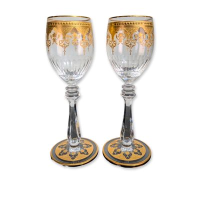 Sale Photo Thumbnail #390: 2pc Baccarat France Prestige Gold Encrusted Crystal Wine Glasses