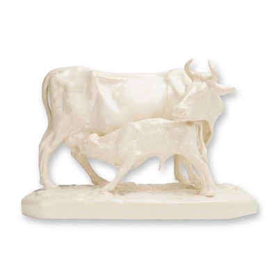 Sale Photo Thumbnail #216: Wedgwood Glazed Creamware Figure Group of a Cow and Calf