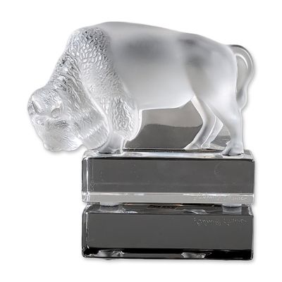 Sale Photo Thumbnail #125: Lalique France Frosted Crystal Buffalo Figurine