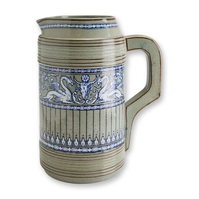 Sale Photo Thumbnail #71: Wedgwood Salt-Glazed Reeded Pitcher with Winged Dragons and Bucranium