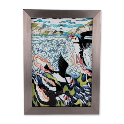 Sale Photo Thumbnail #96: Moorcroft Pottery by Helen Dale Framed Puffin Tile, Skomer Island