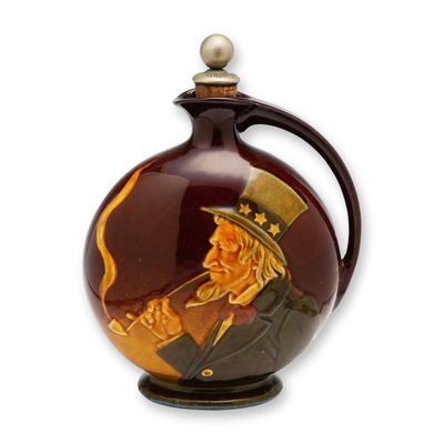 Sale Photo Thumbnail #241: Royal Doulton Dewar's Scotch Whisky Kingsware Flask, Uncle Sam