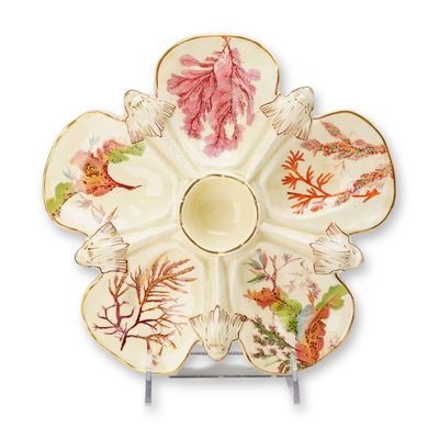 Sale Photo Thumbnail #3: Wedgwood Scallop and Seaweed Majolica Oyster Plate