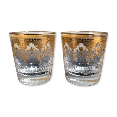 Sale Photo Thumbnail #137: 2pc Baccarat France Prestige Gold Encrusted Crystal Tumblers