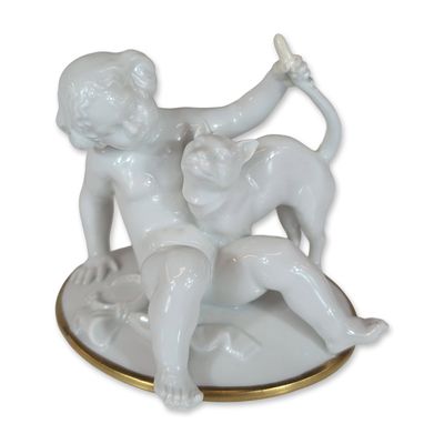 Sale Photo Thumbnail #405: Rosenthal Porcelain Figurine by Karl Oppel, Putto with a Cat