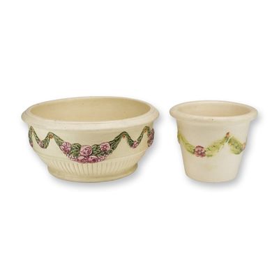 Sale Photo Thumbnail #312: Weller Pottery Creamware Bowl and Tapered Pot, Roma