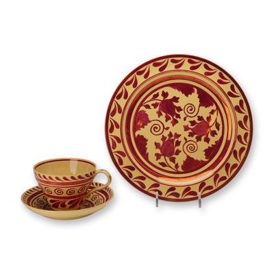 Sale Photo Thumbnail #376: 3pc Wedgwood Red Luster Decorated Creamware Plate, Cup, and Saucer
