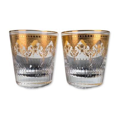 Sale Photo Thumbnail #391: 2pc Baccarat France Prestige Gold Encrusted Crystal Tumblers