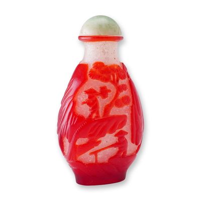 Sale Photo Thumbnail #381: Peking Glass Snuff Bottle, Red Overlay Landscape with Villagers