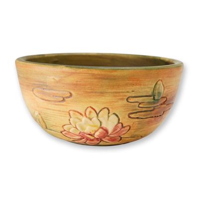 Sale Photo Thumbnail #43: Weller Pottery Relief Matte Glaze Bowl, Water Lily