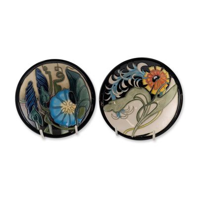 Sale Photo Thumbnail #363: 2pc Moorcroft Pottery by Emma Bossons Ceramic Floral Pin Dishes