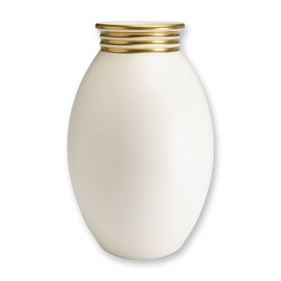 Sale Photo Thumbnail #487: Keith Murray for Wedgwood Moonstone Ovoid Vase with Gilded Bands