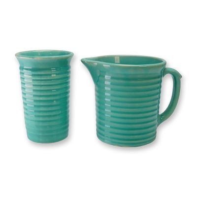Sale Photo Thumbnail #46: 2pc Weller Pottery Utility Ware Kitchengem, Pitcher and Vase