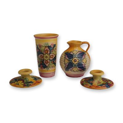 Sale Photo Thumbnail #303: 4pc Weller Pottery Vase, Candle Holders and Jug, Barcelona