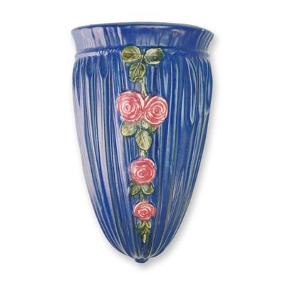 Sale Photo Thumbnail #310: Weller Pottery Rose Wall Pocket, Blue Drapery