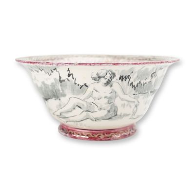 Sale Photo Thumbnail #375: Wedgwood Hand Painted Earthenware Bowl with Sketched Female Figures and Lustre Birds