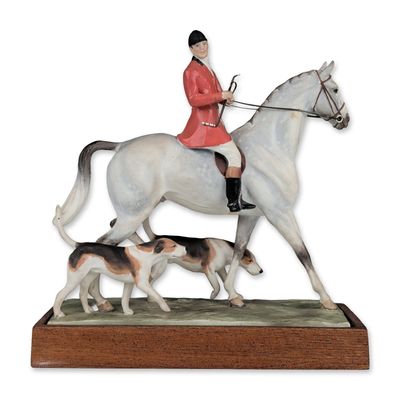 Sale Photo Thumbnail #407: Royal Worcester by Doris Lindner Bone China Figurine with Base, Huntsman and Hounds 3115