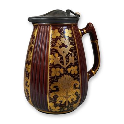Sale Photo Thumbnail #374: Wedgwood Rockingham Lustre Glazed Ceramic Pitcher with Metal Lid