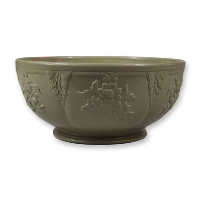 Sale Photo Thumbnail #328: Wedgwood Drabware Stoneware Lobed Bowl with Floral Relief, circa 1820