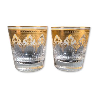 Sale Photo Thumbnail #136: 2pc Baccarat France Prestige Gold Encrusted Crystal Tumblers