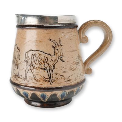 Sale Photo Thumbnail #461: Doulton Lambeth Hannah Barlow and Lucy Barlow Stoneware Goat Motif Creamer