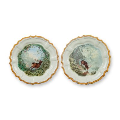 Sale Photo Thumbnail #502: 2pc Wedgwood Creamware Plates Featuring La Fontaine Fables