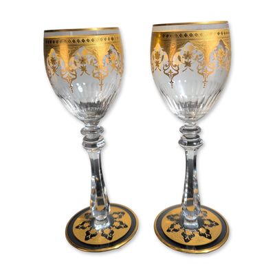 Sale Photo Thumbnail #141: 2pc Baccarat France Prestige Gold Encrusted Crystal Wine Glasses