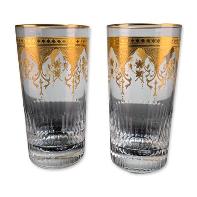 Sale Photo Thumbnail #399: 2pc Baccarat France Prestige Gold Encrusted Highball Glasses