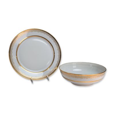 Sale Photo Thumbnail #243: 2pc Charles Field Haviland Limoges Gilded Porcelain Serving Platter and Fruit Bowl