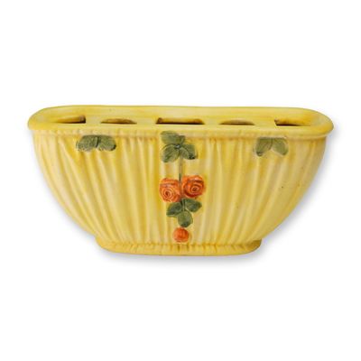 Sale Photo Thumbnail #55: Weller Pottery Yellow Rose Oval Window Planter, Drapery in Rare Yellow
