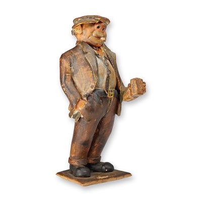 Sale Photo Thumbnail #409: Rare Elwyn James for Wedgwood Polychrome Caricature Figurine of a Man Holding a Pint