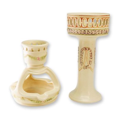 Sale Photo Thumbnail #56: 2pc Rare Weller Pottery Pedestal and Ashtray, Roma