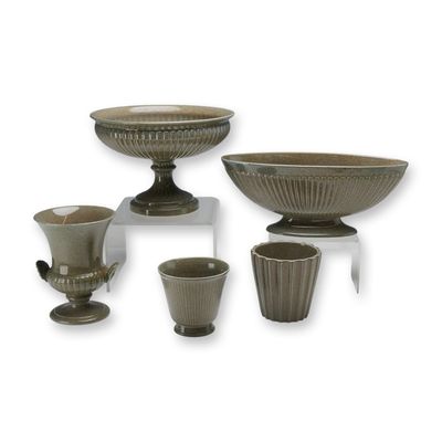 Sale Photo Thumbnail #275: 5pc Wedgwood Ceramic Vessels ca. 1965: 1 compote bowl, 1 oval bowl, 1 footed urn, and 2 cups