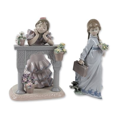 Sale Photo Thumbnail #159: Pair of Lladro Glazed Porcelain Girl Figurines