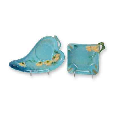 Sale Photo Thumbnail #30: Two Roseville Pottery Ashtray and Dish, Wincraft Azure Blue