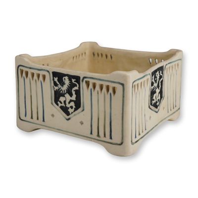 Sale Photo Thumbnail #307: Weller Pottery Creamware Reticulated Square Planter, Ethel