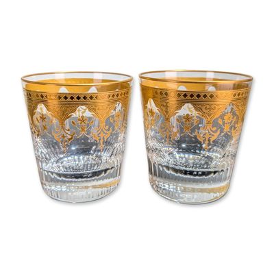 Sale Photo Thumbnail #392: 2pc Baccarat France Prestige Gold Encrusted Crystal Tumblers
