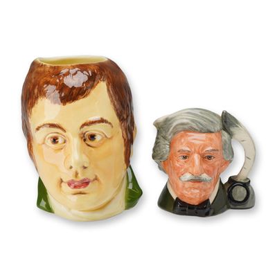 Sale Photo Thumbnail #192: 2pc Sylvac and Royal Doulton Literary Character Jugs, Robert Burns and Mark Twain